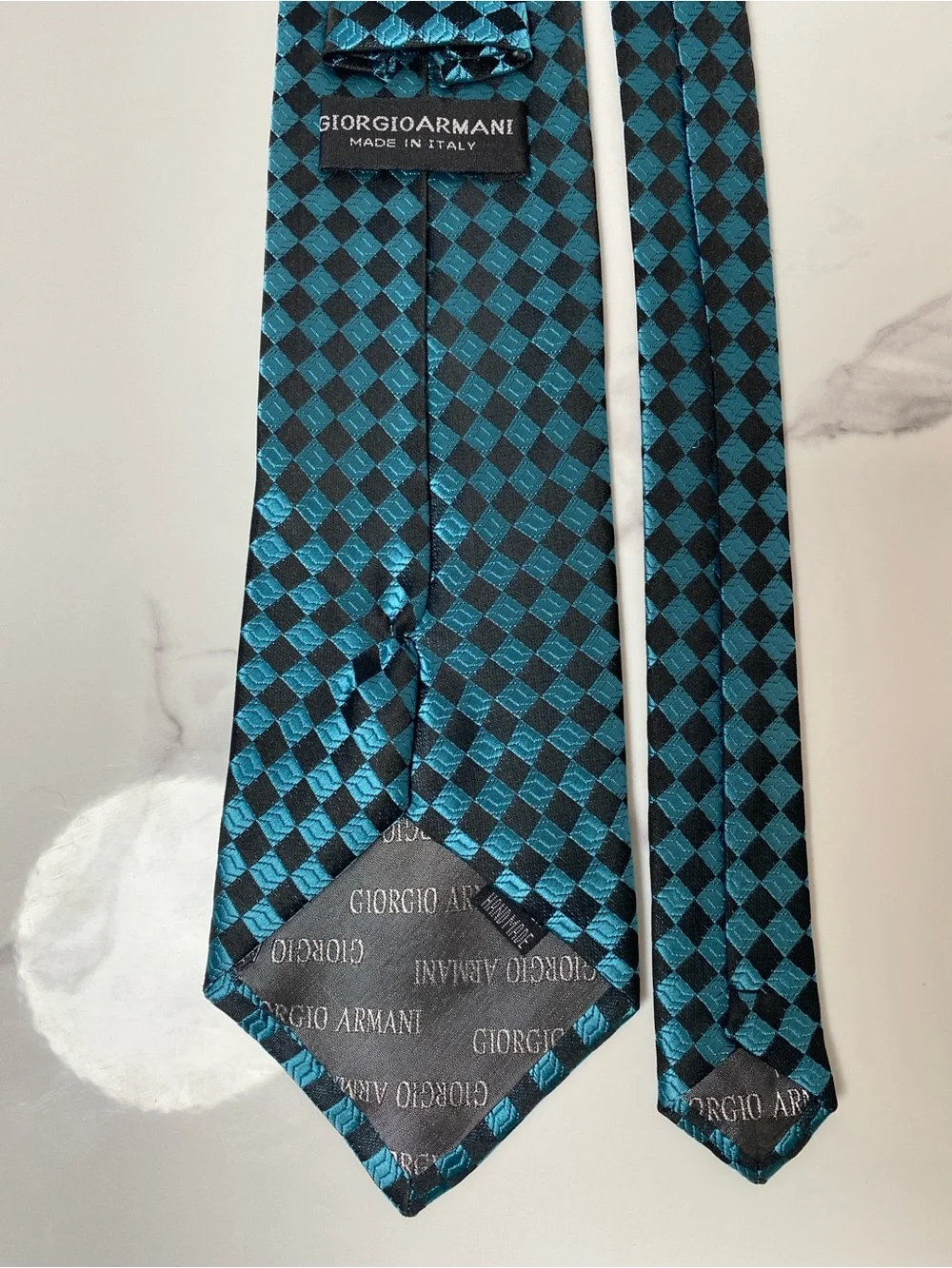 Giorgio Armani Handmade Silk‎ Tie Geometric Italy Blue Men's Tie